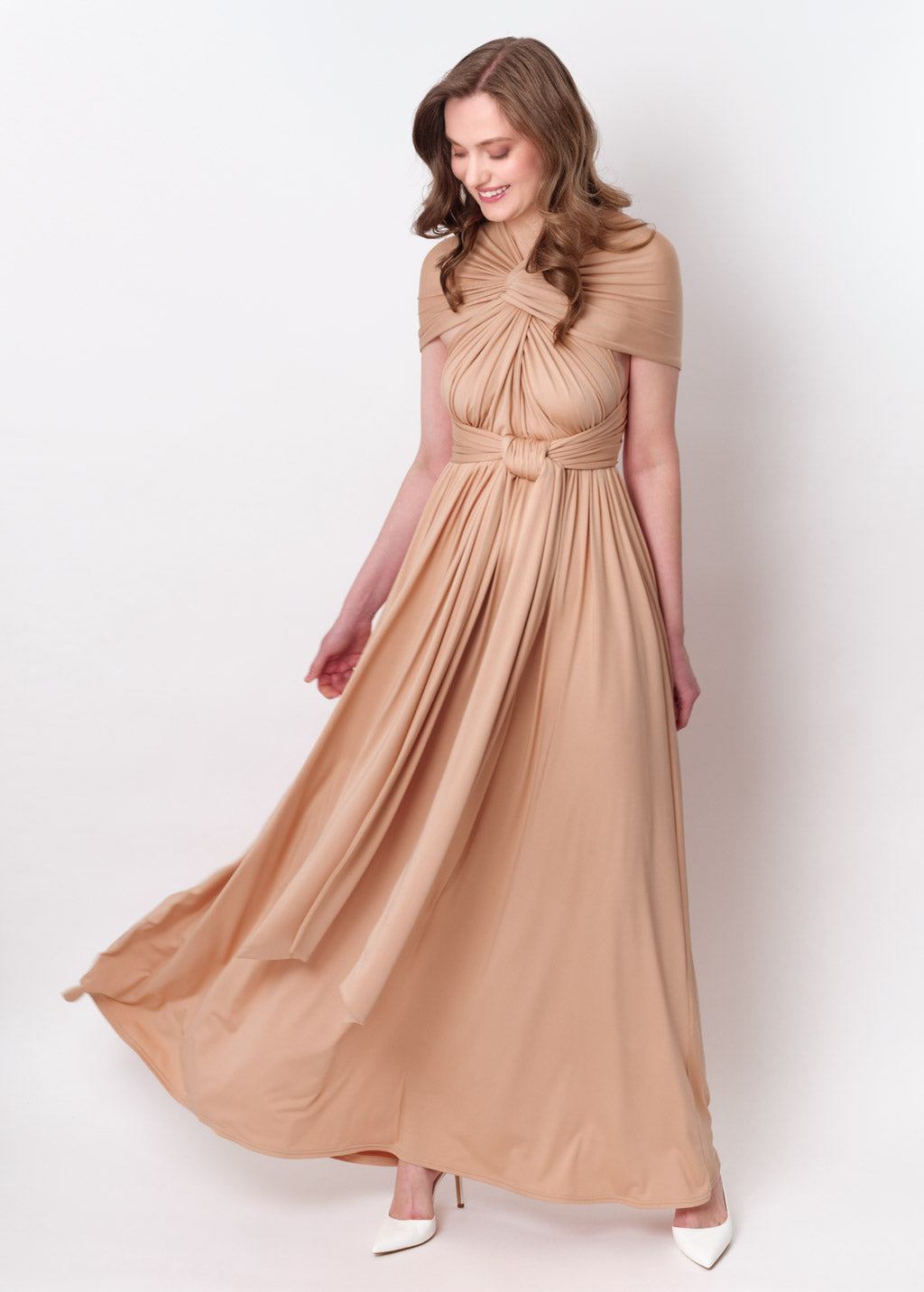 Champagne gold infinity long pleated dress