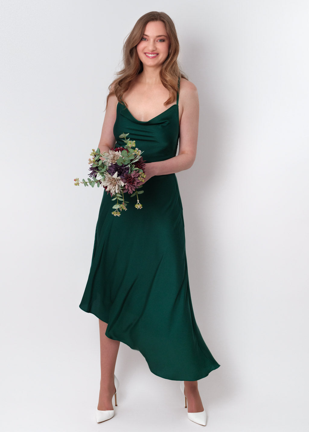 Dark green silk asymmetric dress