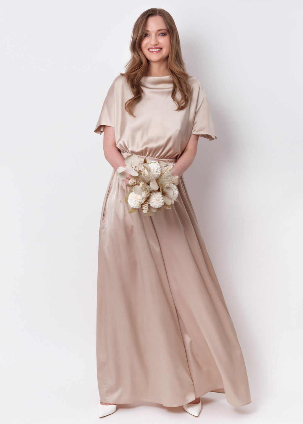 Champagne beige silk jumpsuit