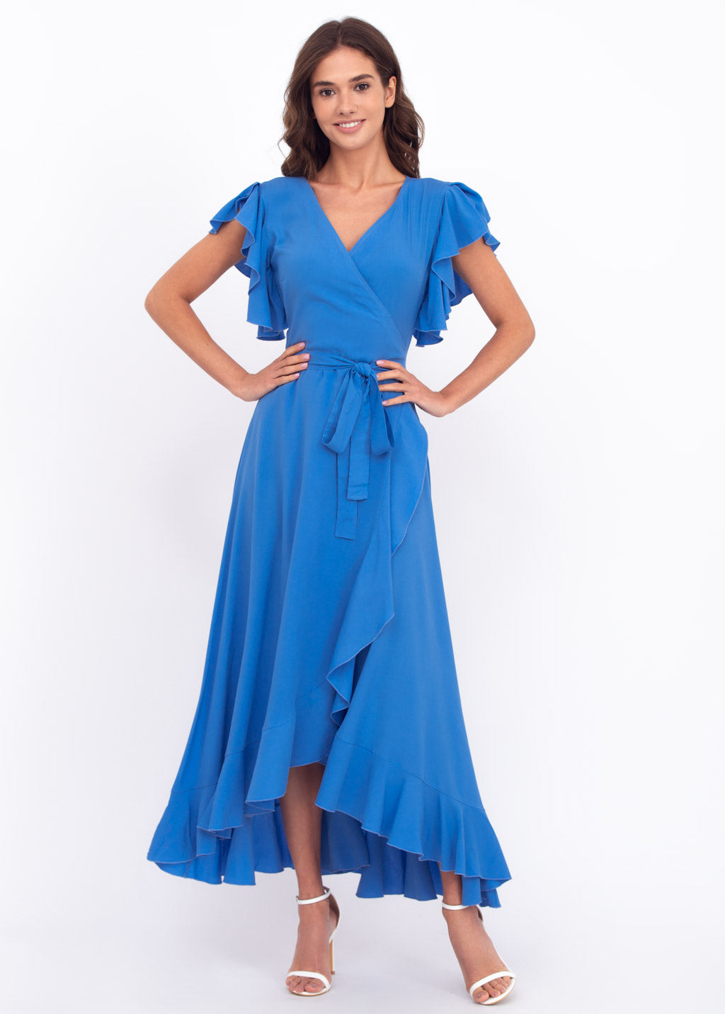 Indigo blue romantic wrap around dress