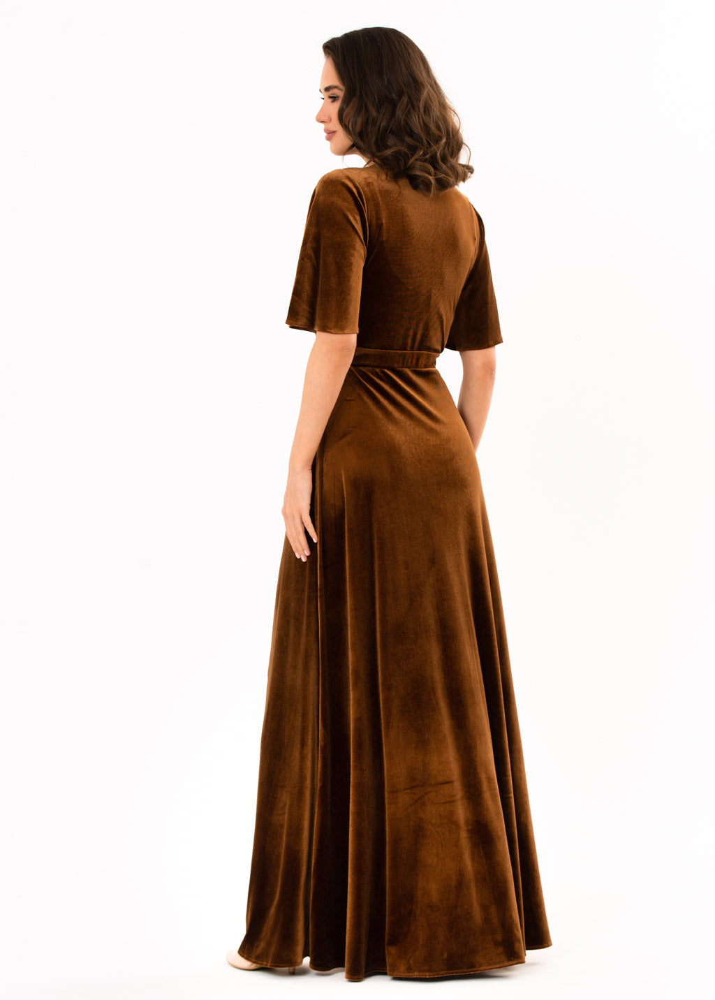Rust gold velvet long dress