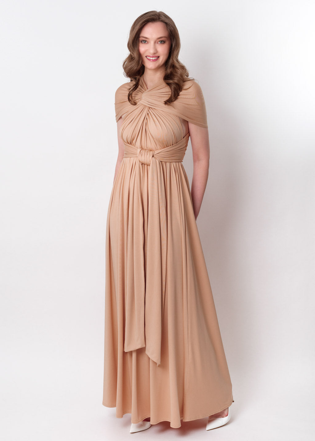 Champagne gold infinity long pleated dress