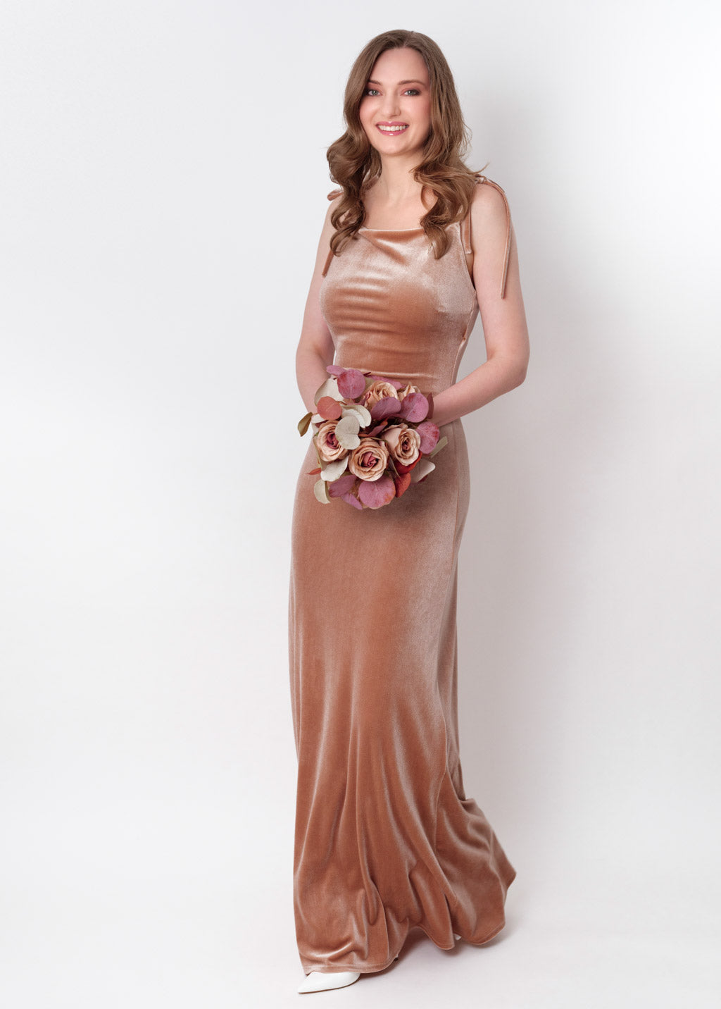 Champagne beige slip velvet bodycon long dress