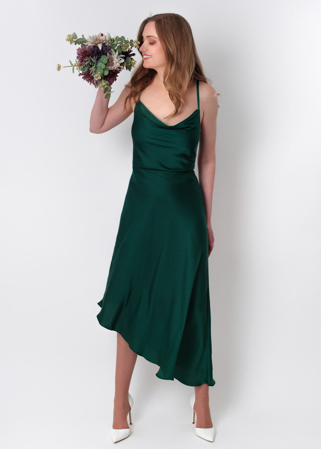 Dark green silk asymmetric dress