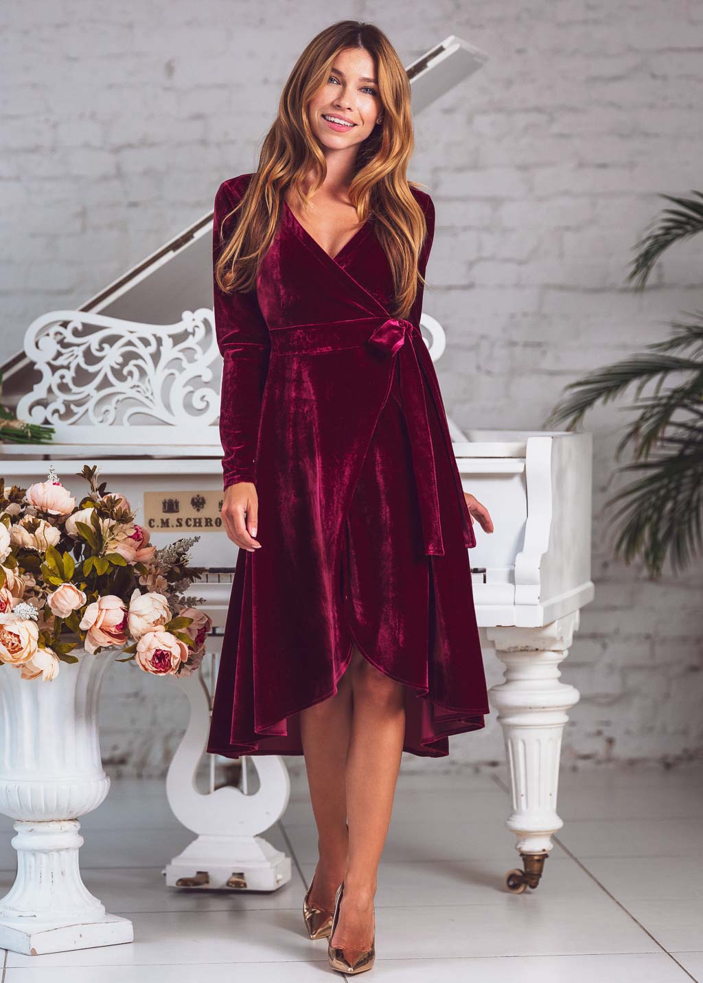 Plum Burgundy wrap velvet dress