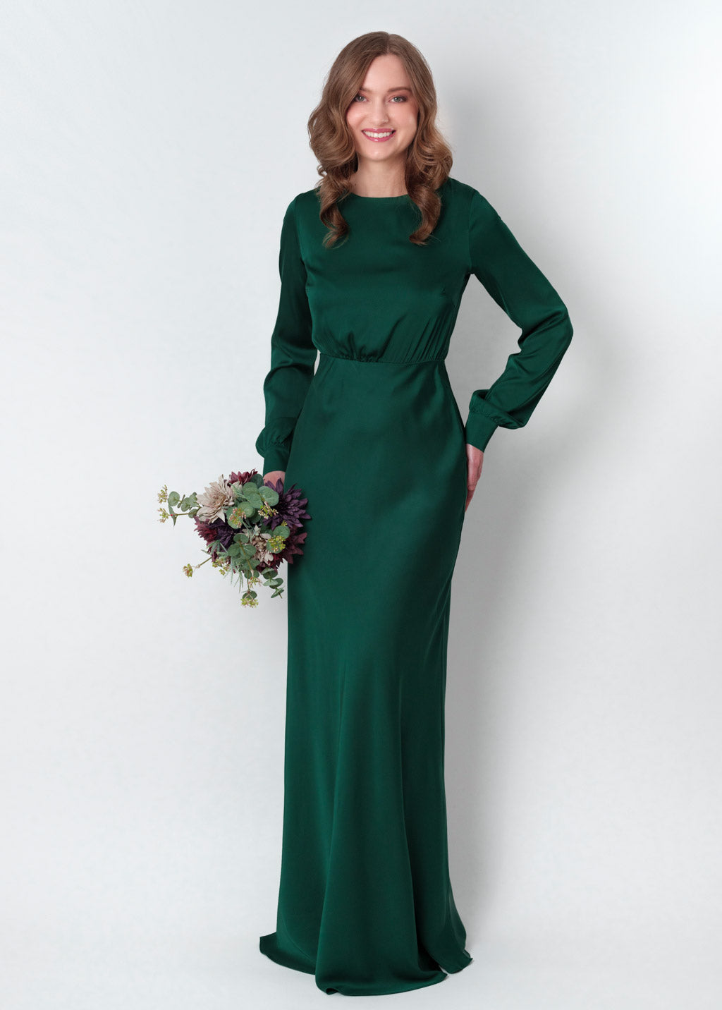 Dark green silk long dress