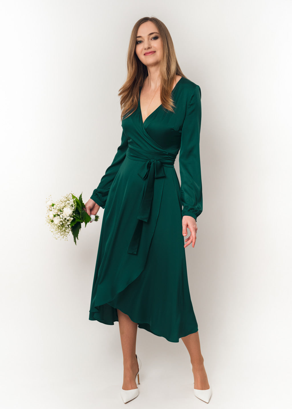 Dark green wrap dress
