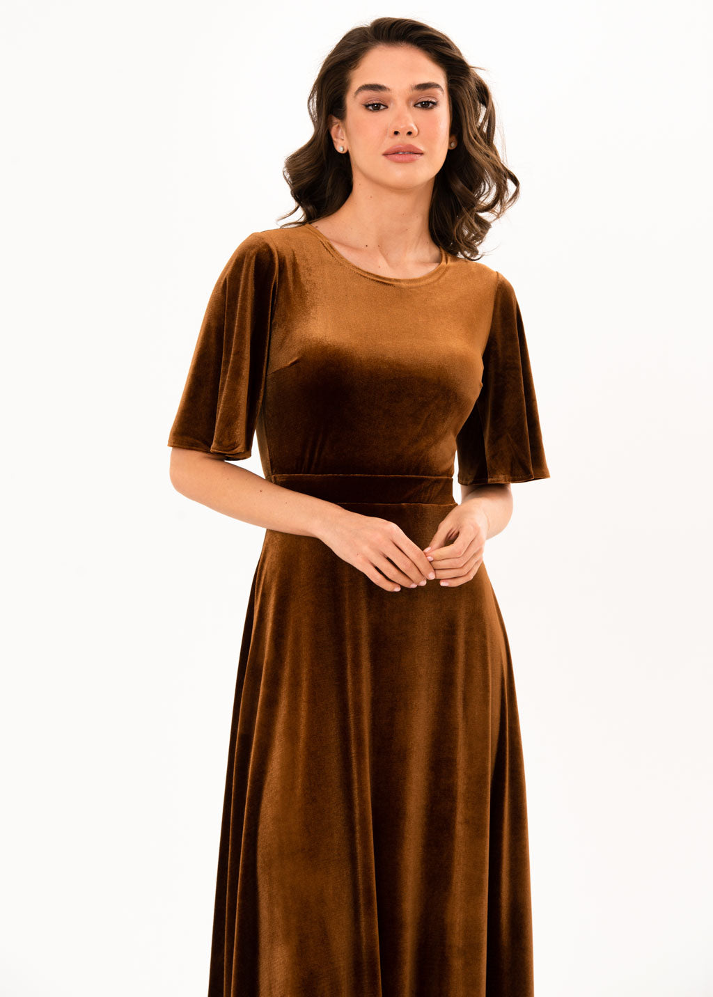 Rust gold velvet long dress