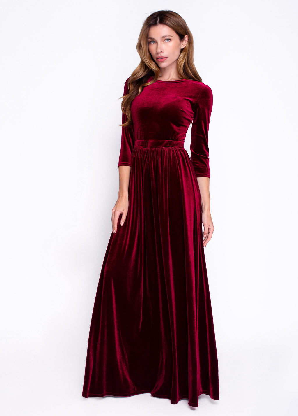 Mommy and me burgundy long velvet adult dress