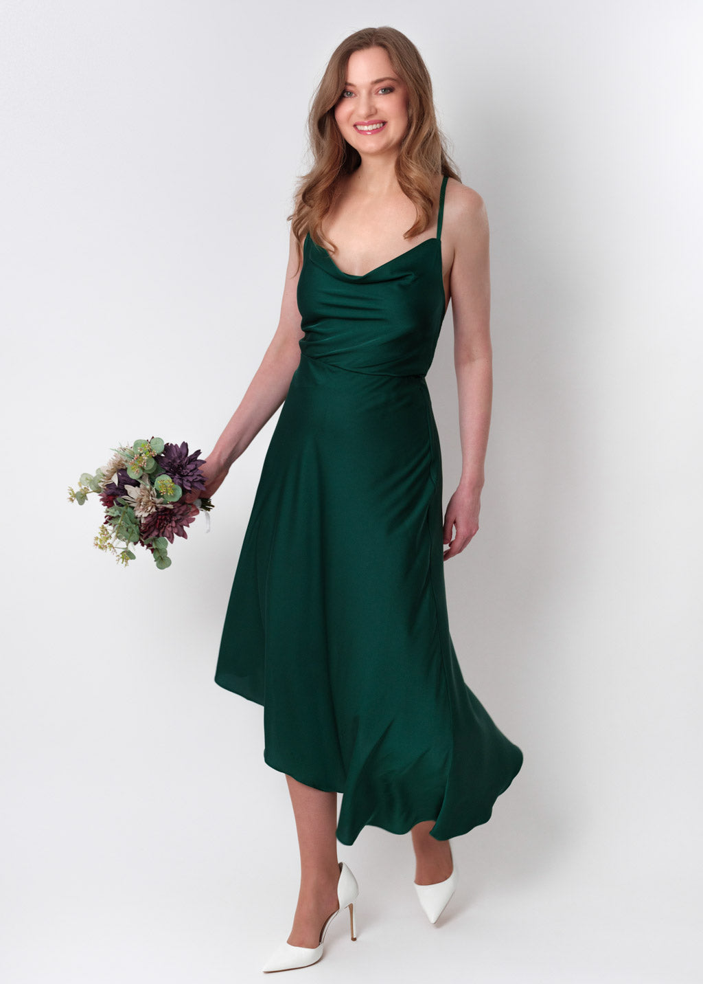 Dark green silk asymmetric dress