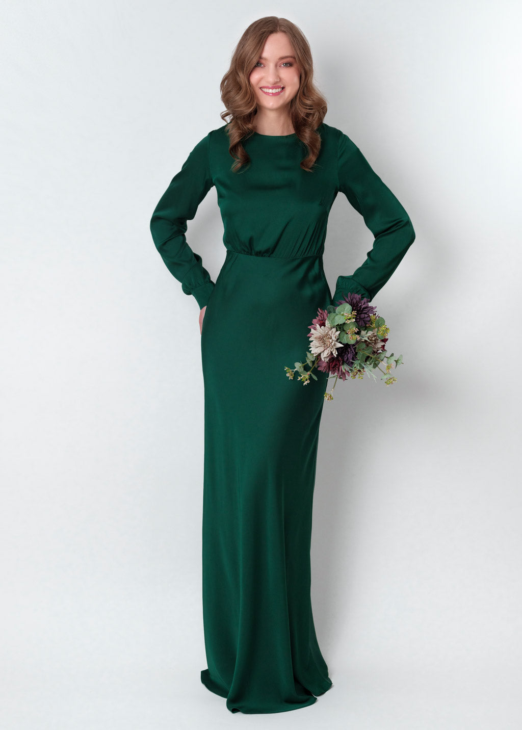 Dark green silk long dress