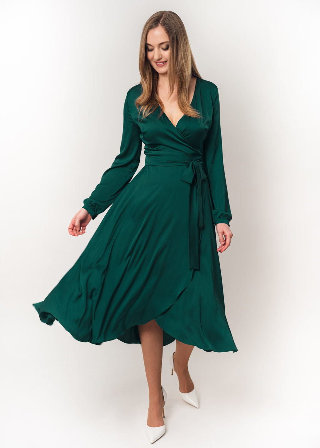 Dark green wrap dress