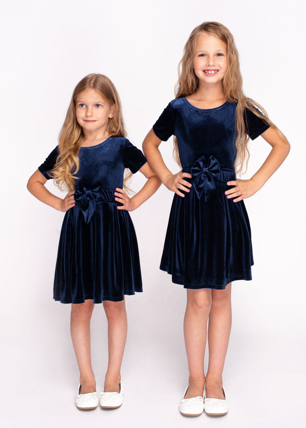 Navy blue girl velvet dress