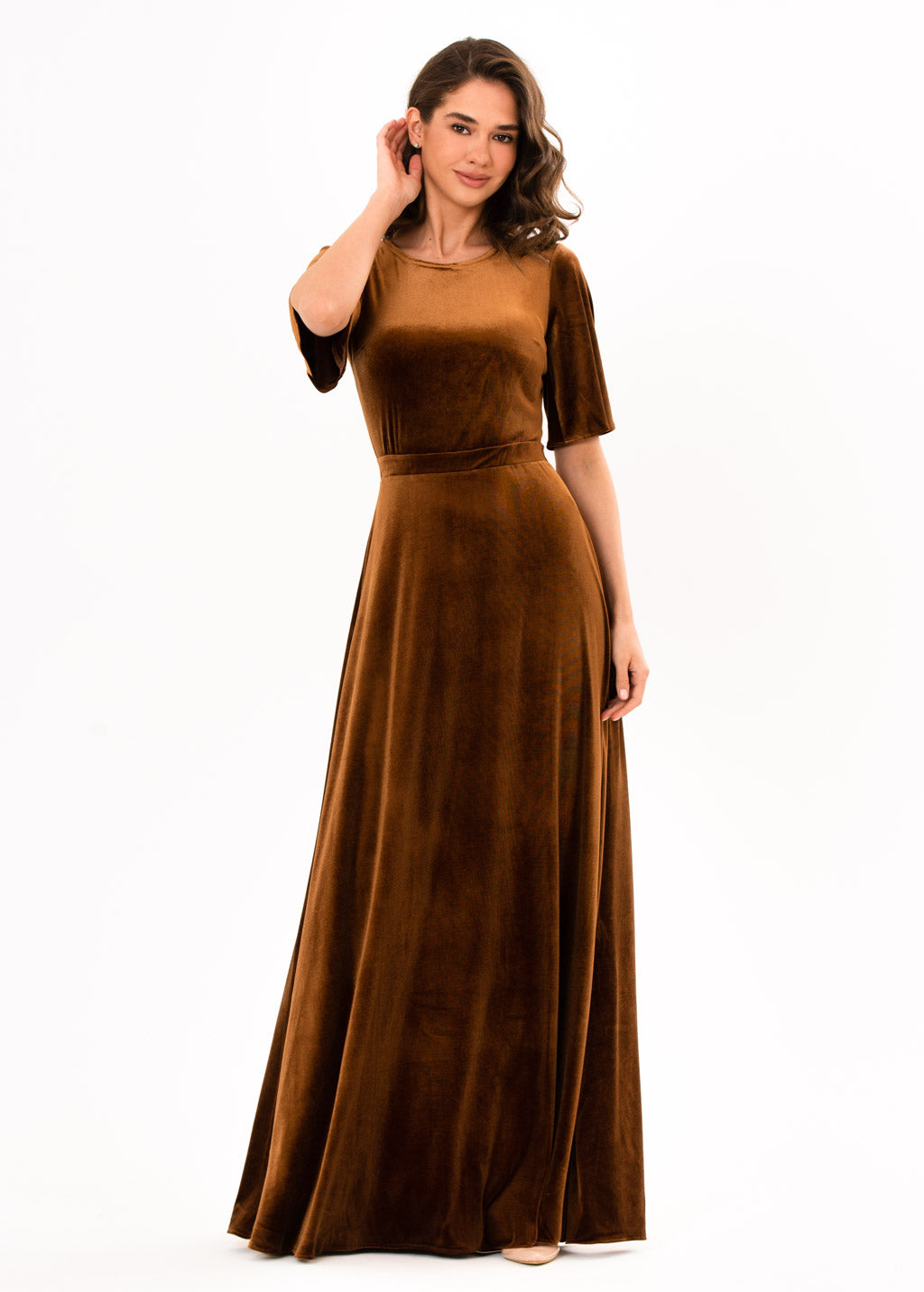 Rust gold velvet long dress