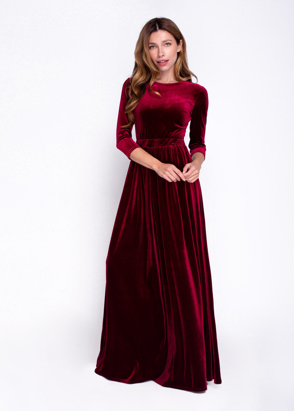 Burgundy velvet long dress