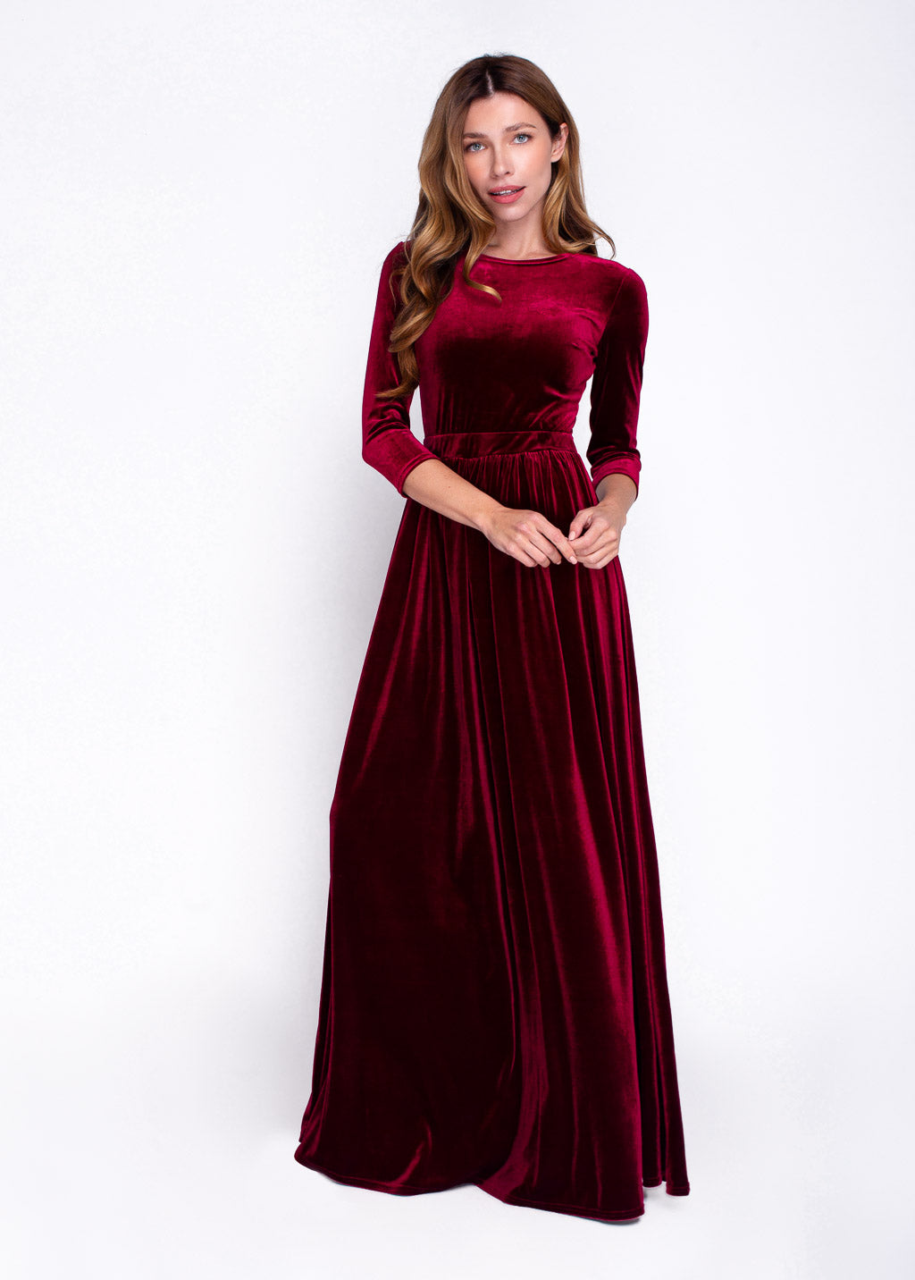 Mommy and me burgundy long velvet adult dress