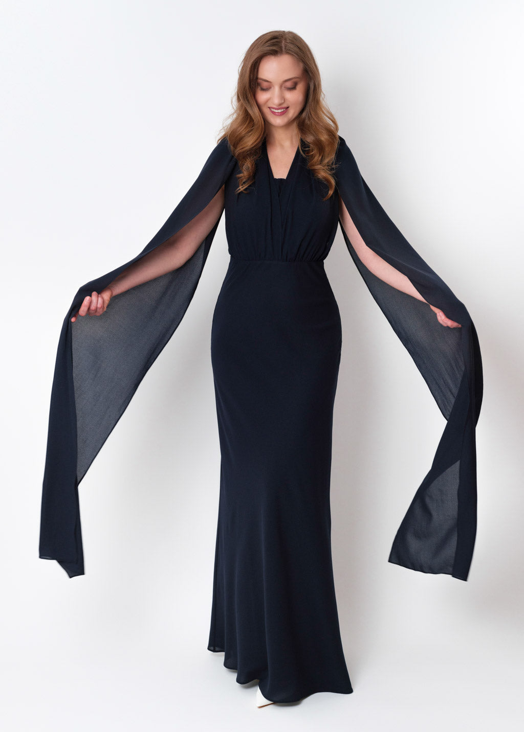 Navy blue chiffon infinity long dress
