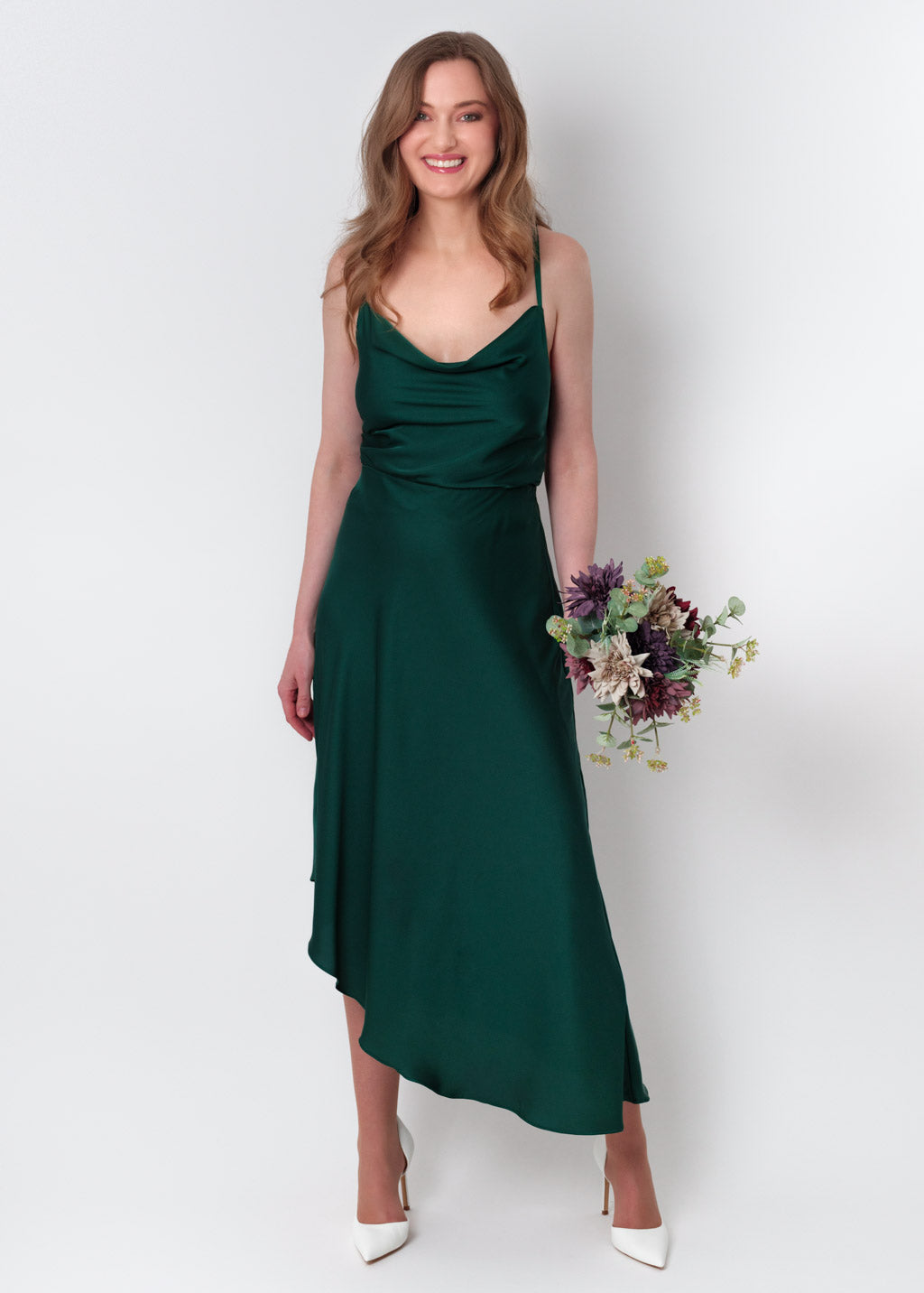 Dark green silk asymmetric dress