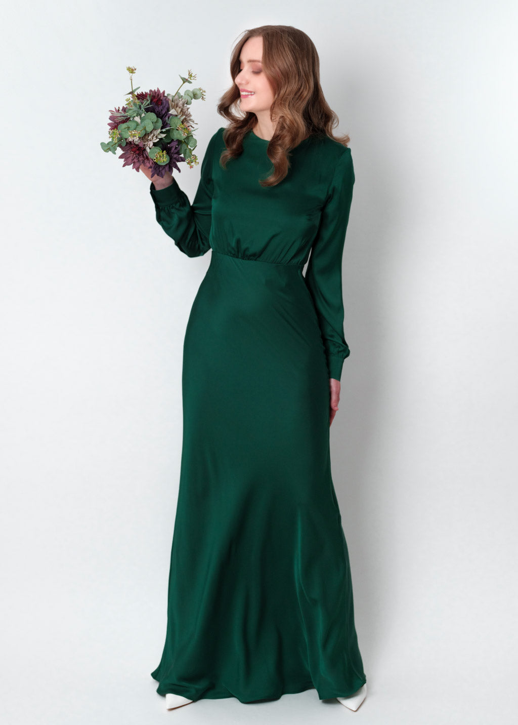 Dark green silk long dress