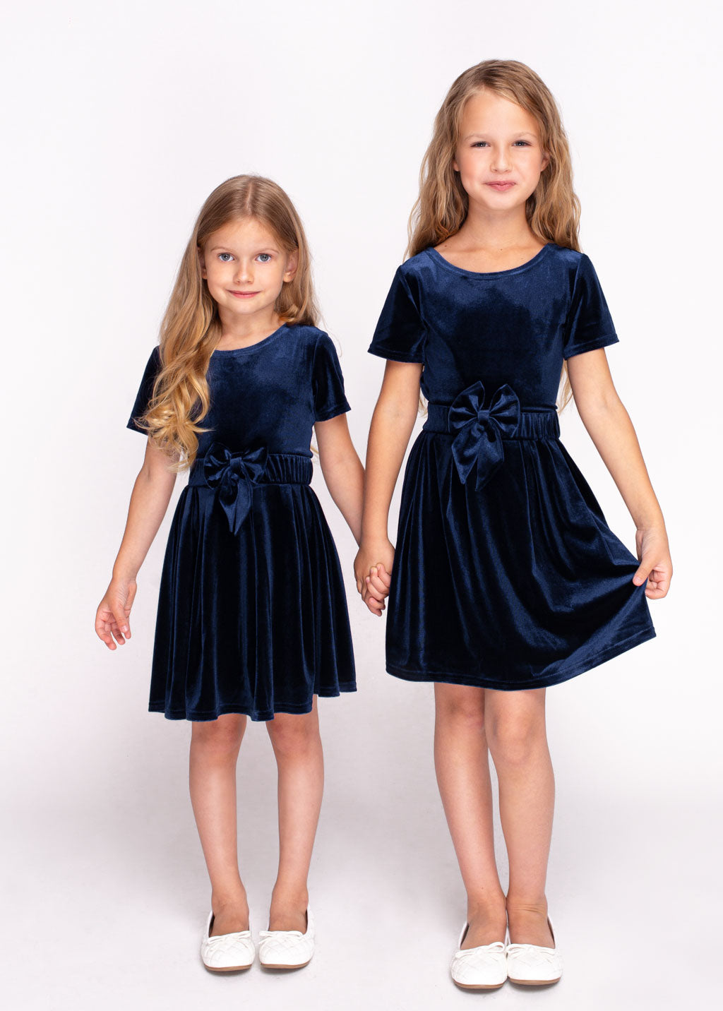 Navy blue girl velvet dress