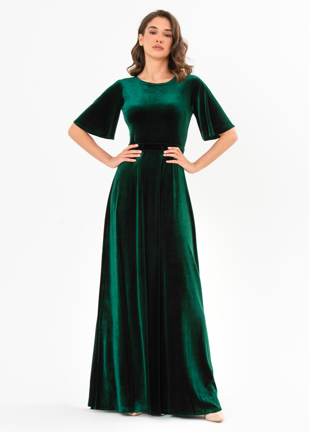 Emerald green velvet long dress