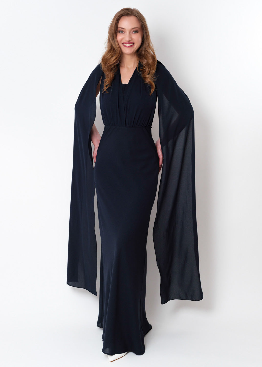 Navy blue chiffon infinity long dress