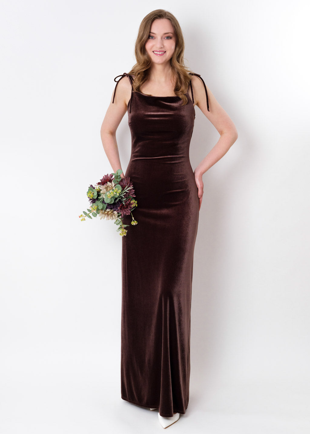 Chocolate brown slip velvet bodycon long dress