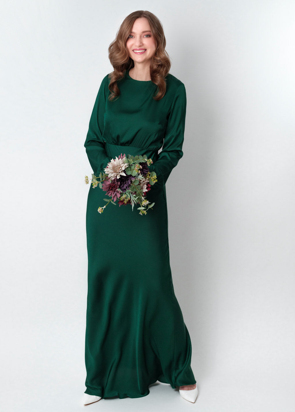 Dark green silk long dress
