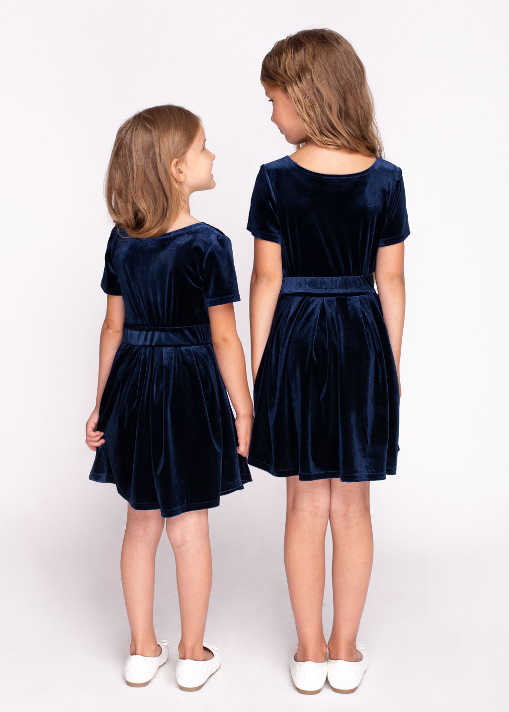 Navy blue girl velvet dress