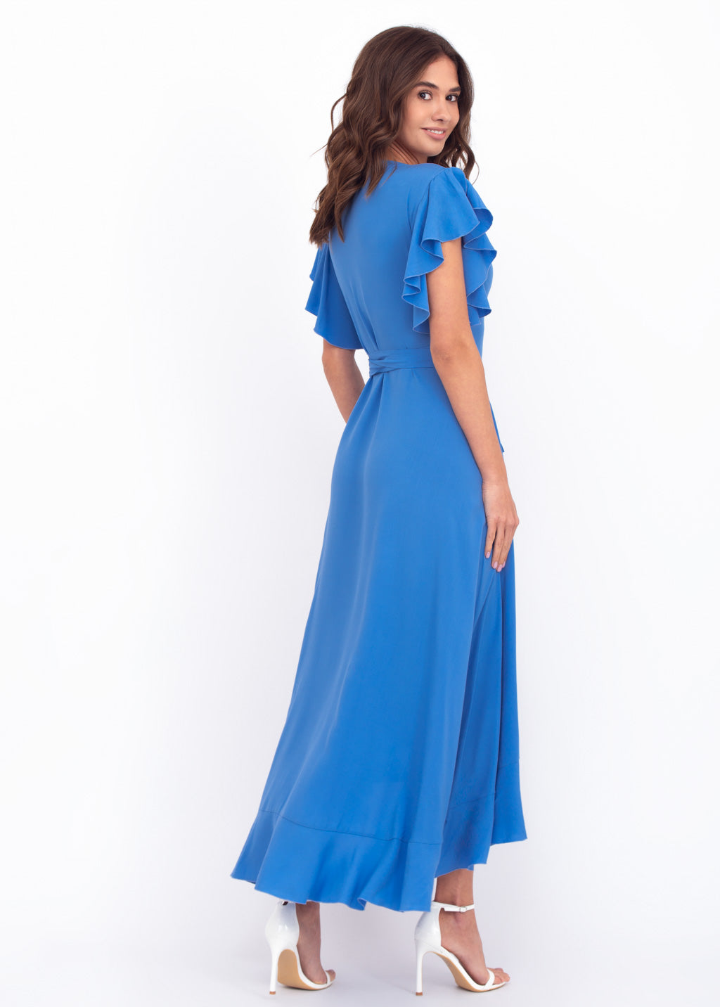 Indigo blue romantic wrap around dress