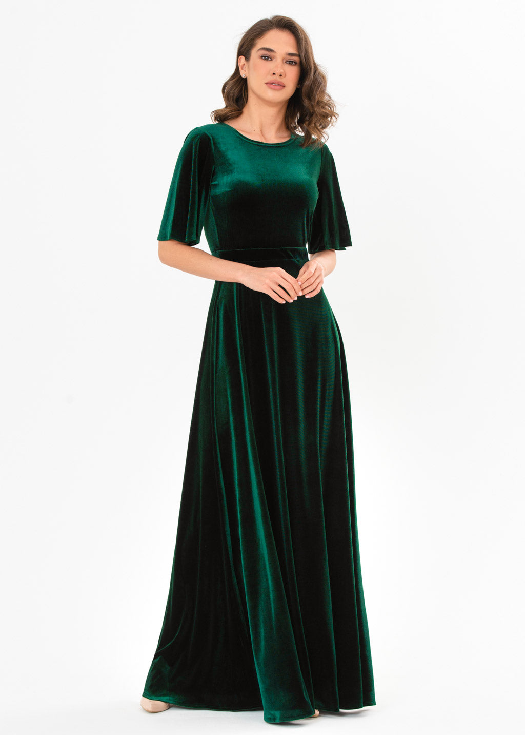 Emerald green velvet long dress