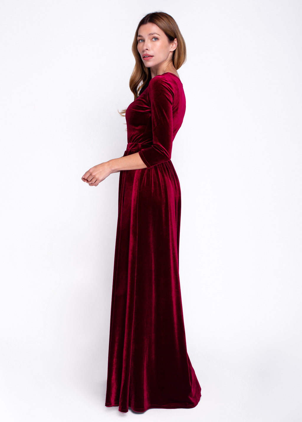 Burgundy velvet long dress