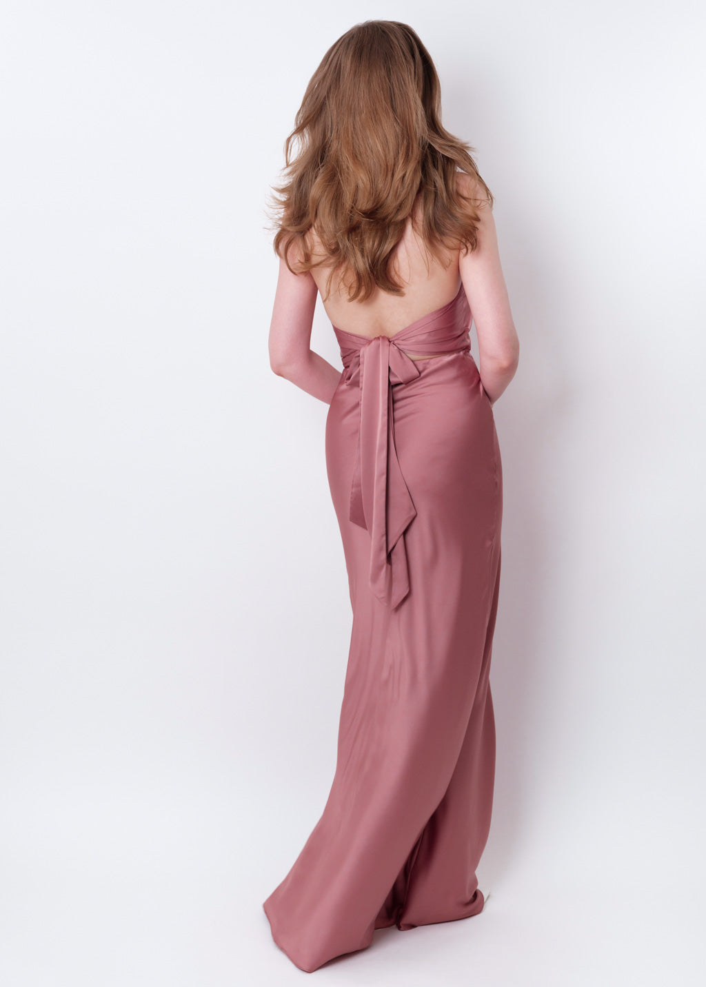 Champagne rose silk long halter dress