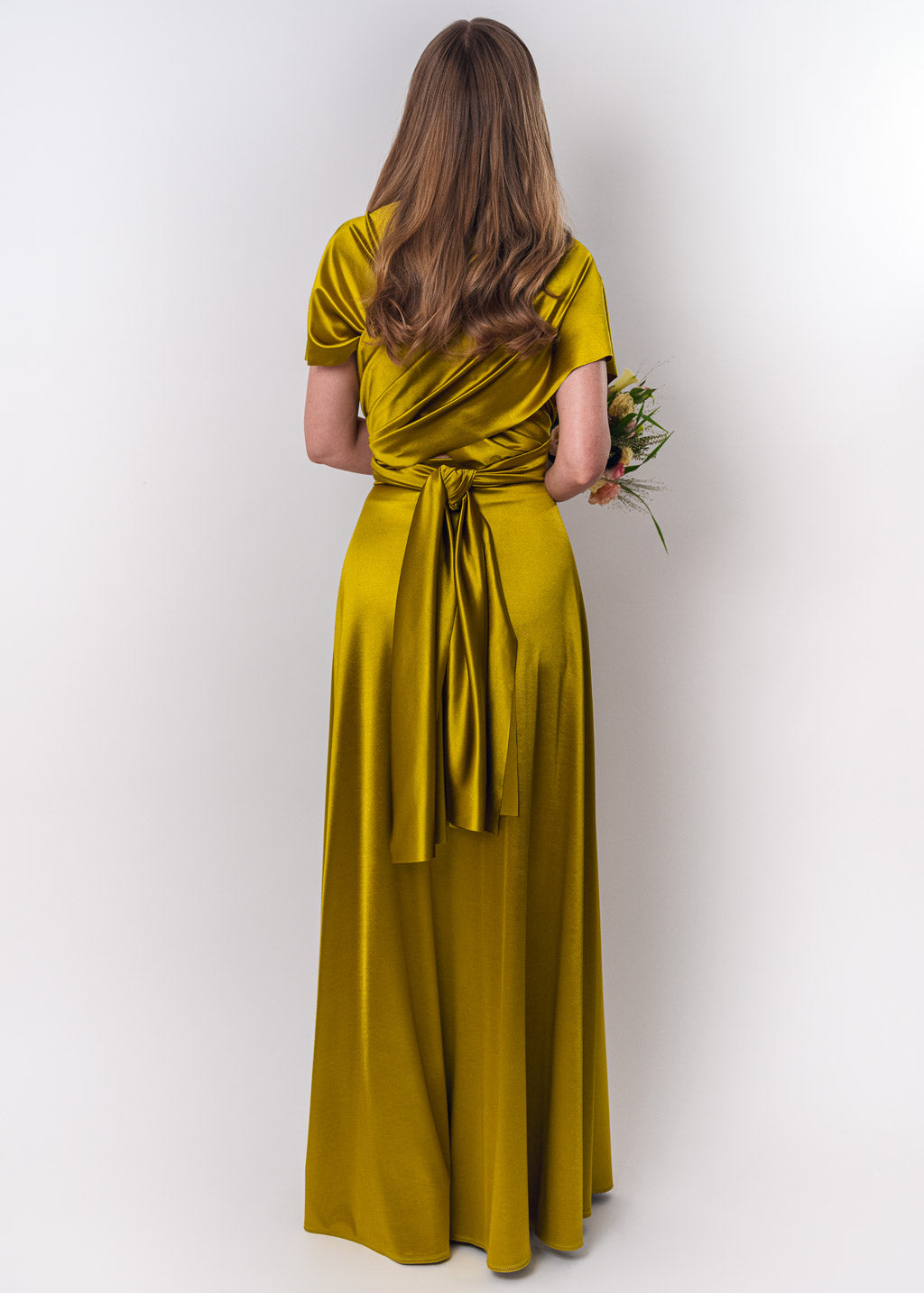 Olive green luxury satin infinity dress or jumpsuit