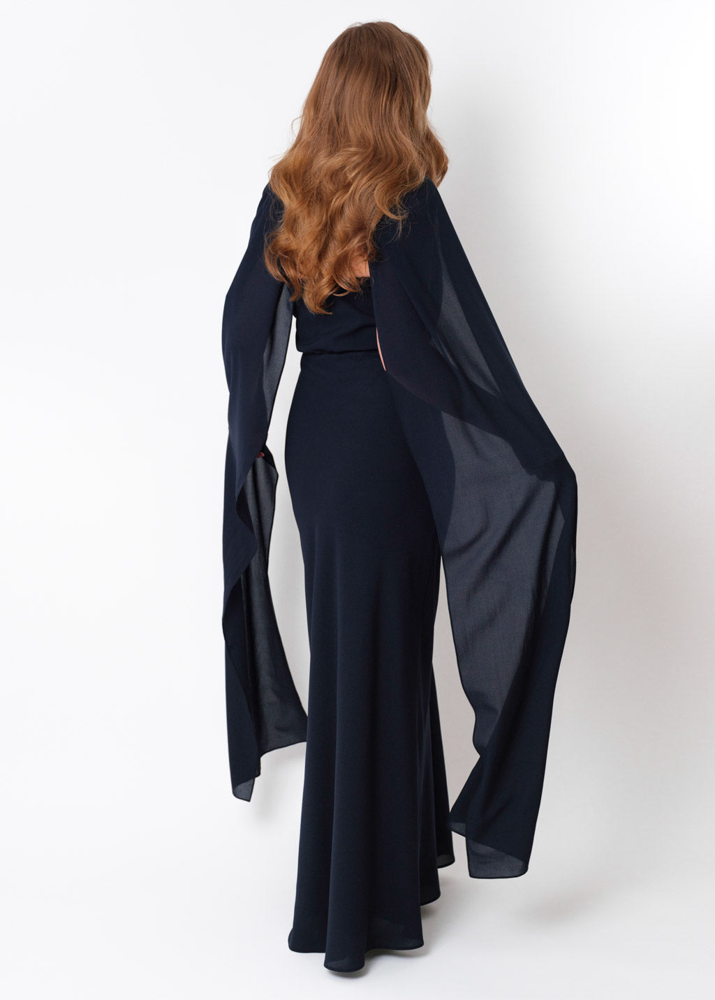 Navy blue chiffon infinity long dress