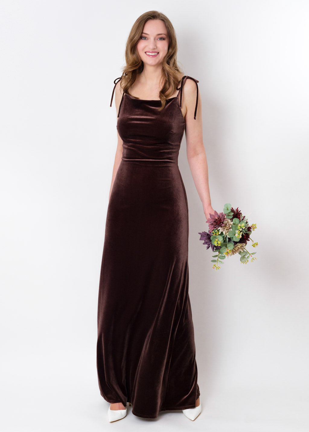 Chocolate brown slip velvet bodycon long dress