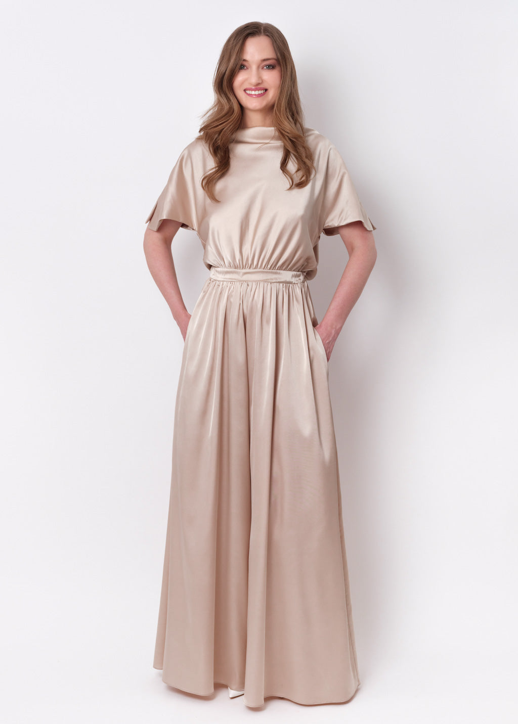Champagne beige silk jumpsuit