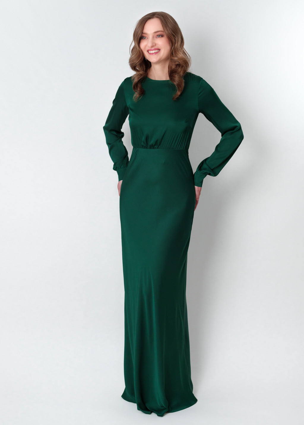 Dark green silk long dress