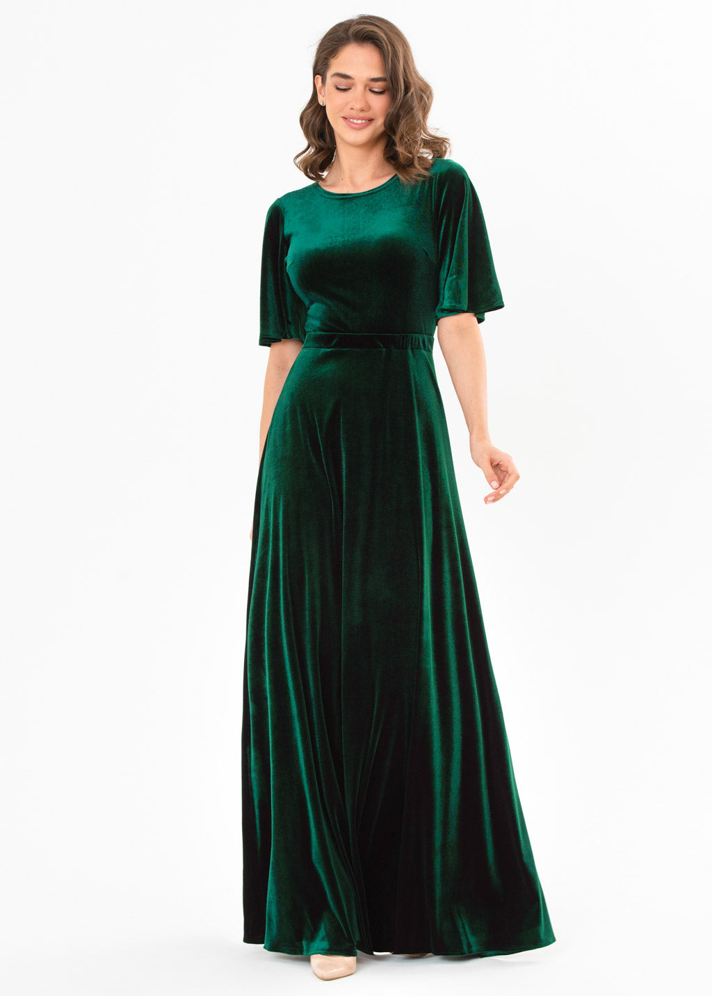 Emerald green velvet long dress