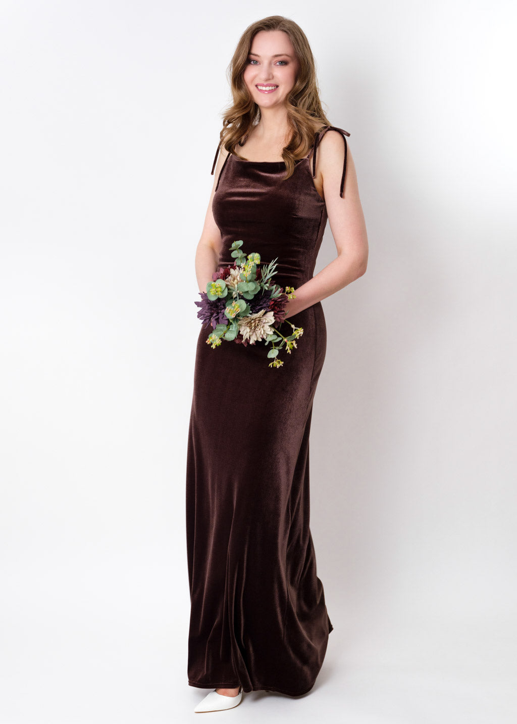 Chocolate brown slip velvet bodycon long dress