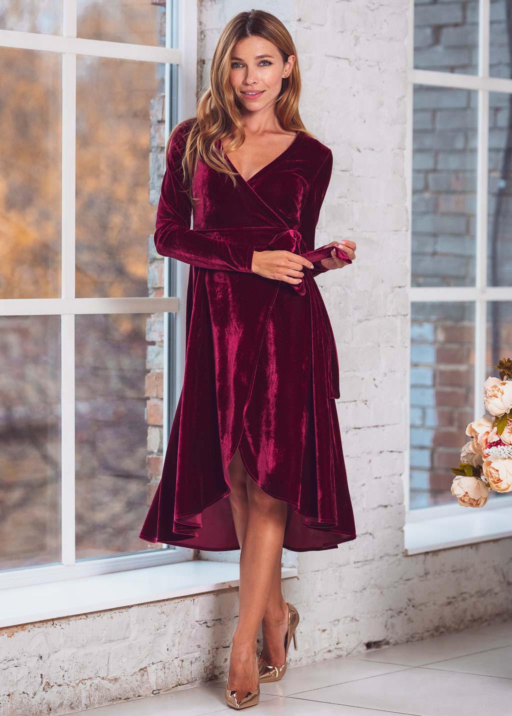Plum Burgundy wrap velvet dress