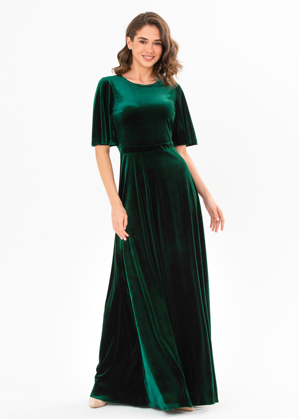 Emerald green velvet long dress