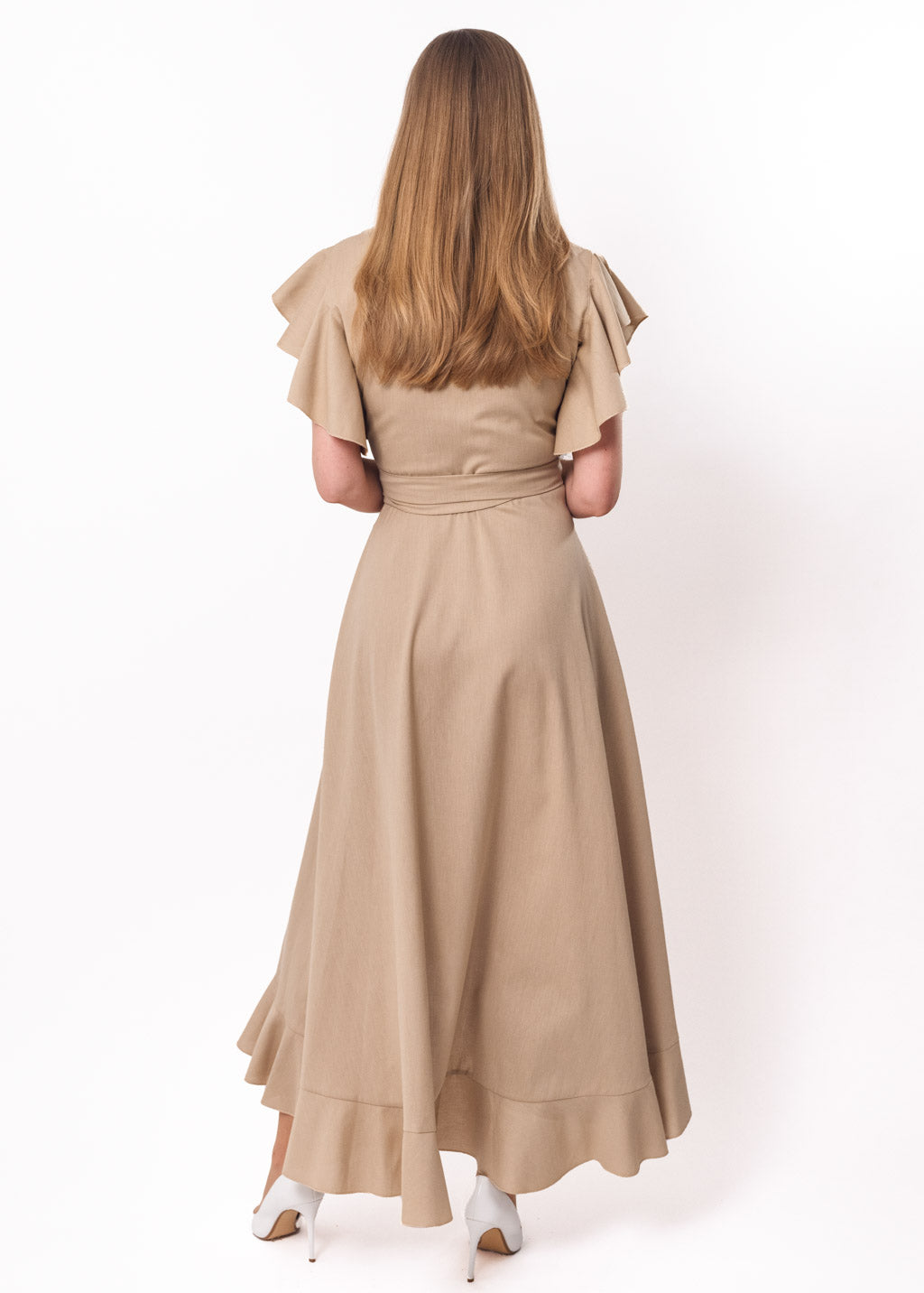 Beige linen wrap dress