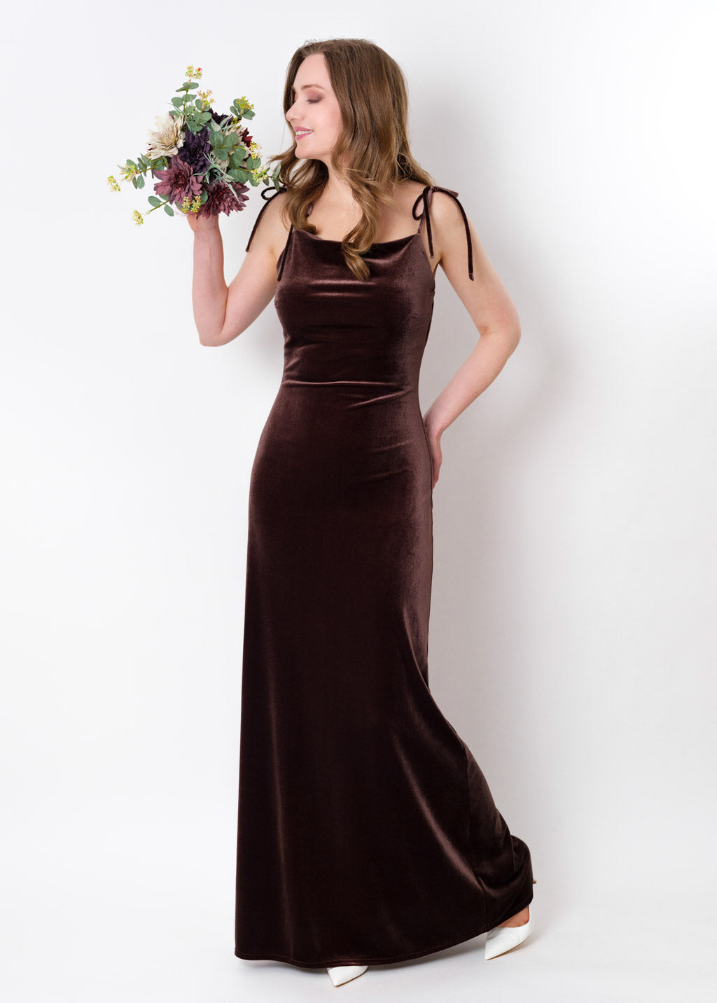 Chocolate brown slip velvet bodycon long dress