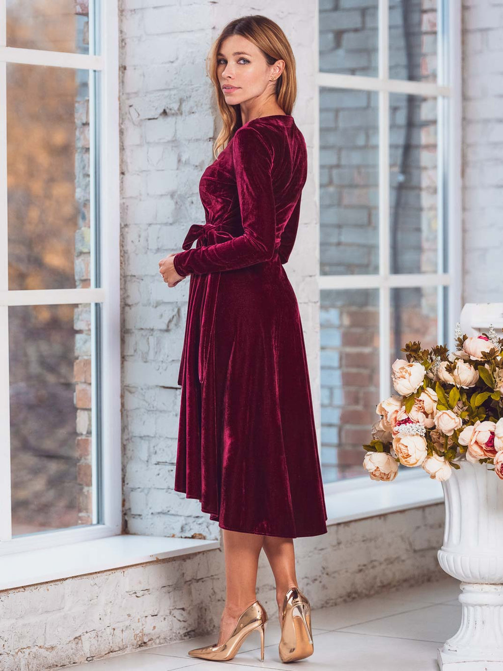 Plum Burgundy wrap velvet dress