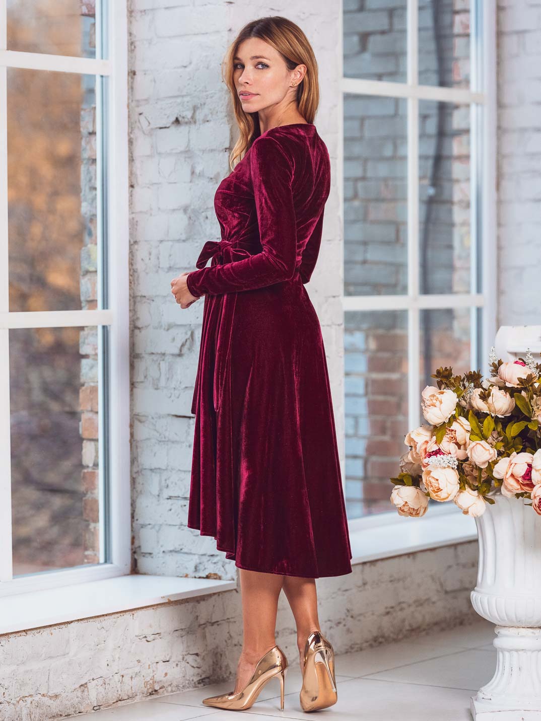 Plum Burgundy wrap velvet dress