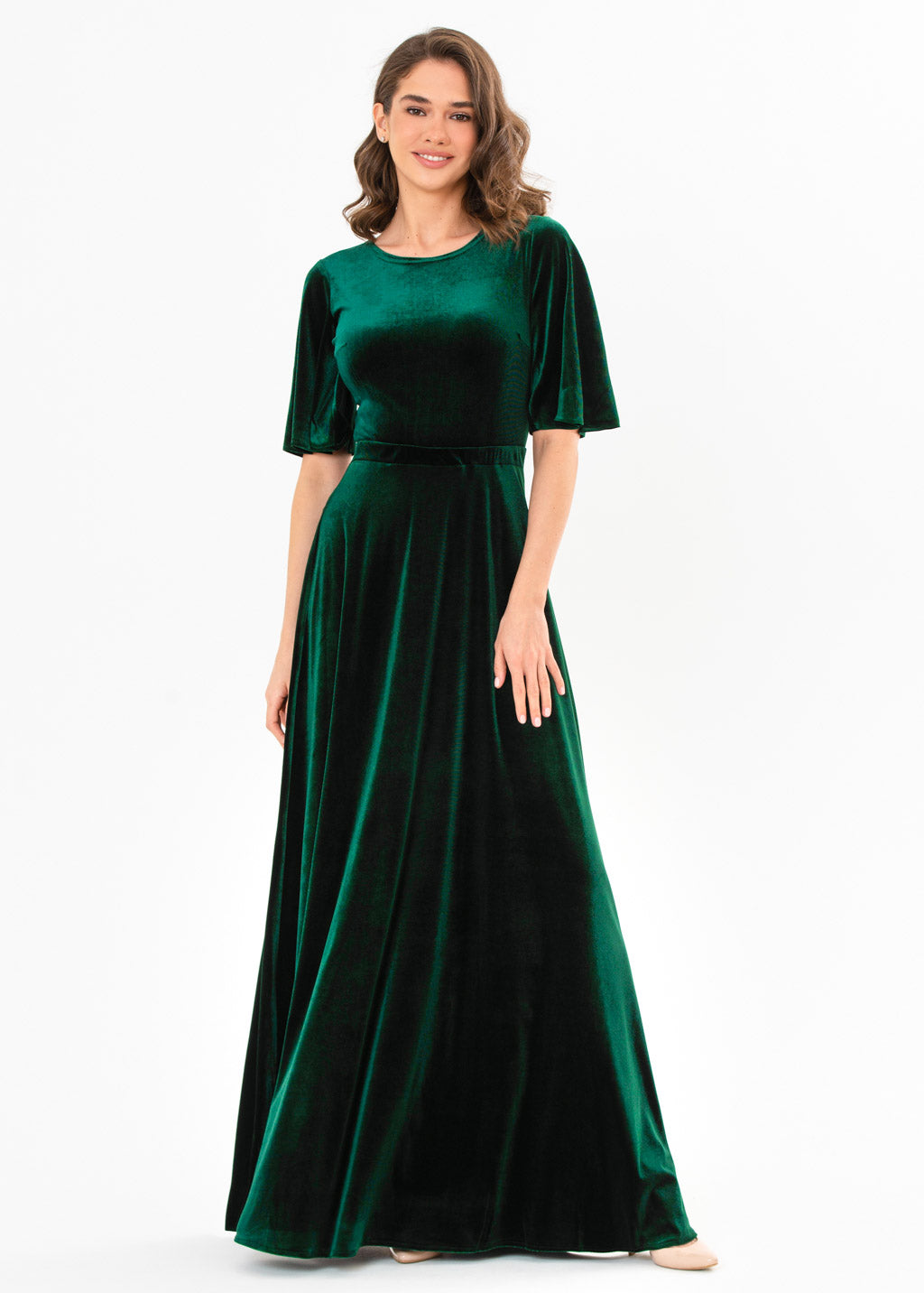 Emerald green velvet long dress
