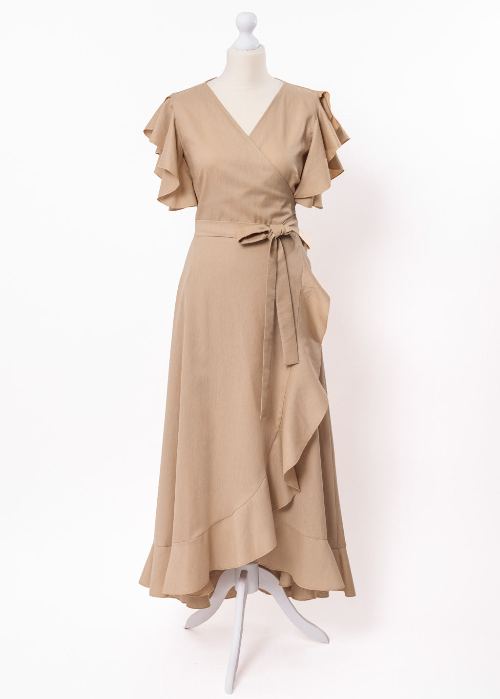 Beige linen wrap dress