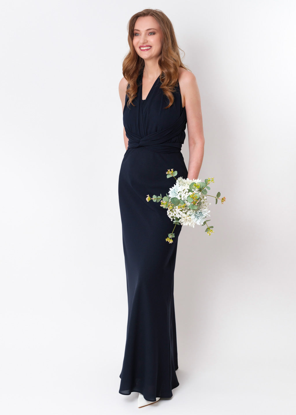 Navy blue chiffon infinity long dress