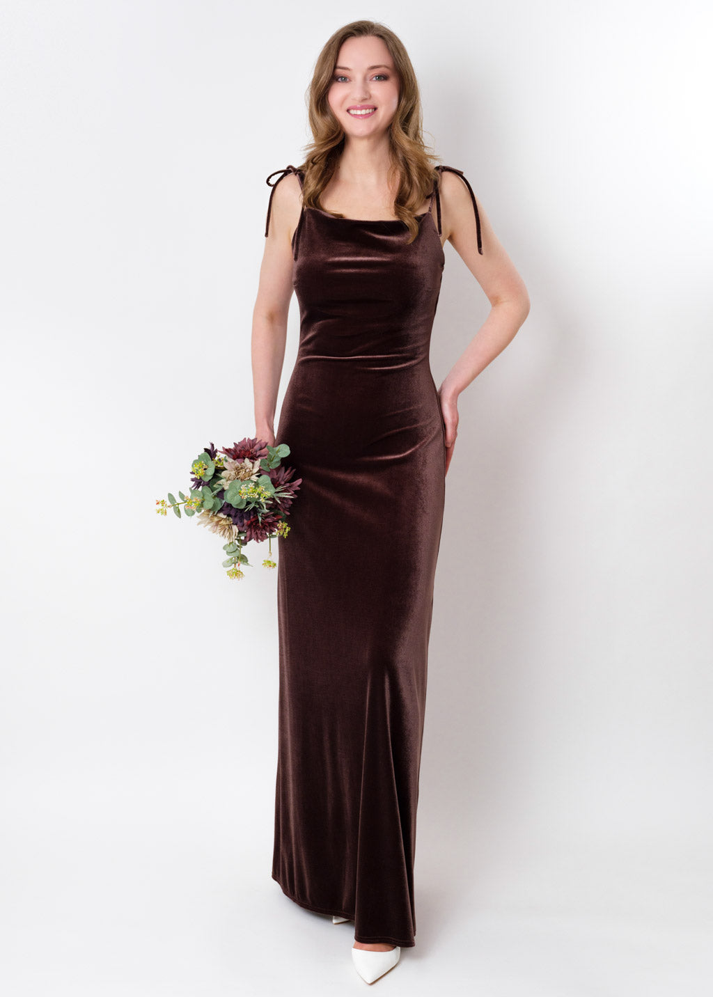 Chocolate brown slip velvet bodycon long dress